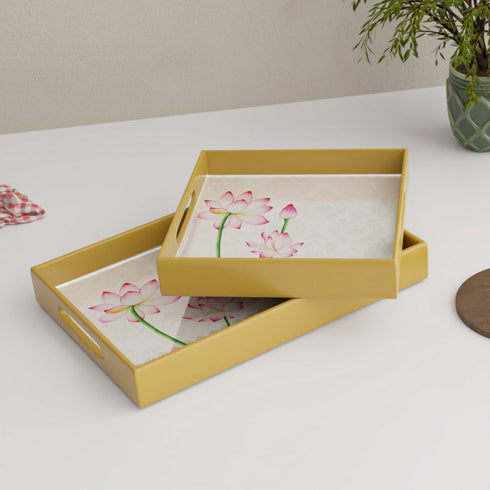 Lotus Wooden Serving Tray Set of 2